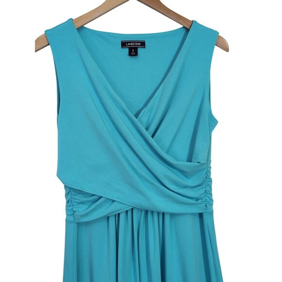 Lands End Wrap Front Dress Womens S Blue Sleeveless Stretch Career Day Out - Picture 3 of 9